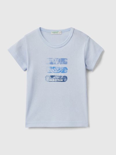 Kids' Benetton 100% Organic Cotton T Shirts Sky Blue | NZ574181