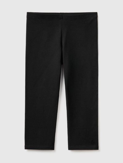 Kids' Benetton 3/4 Stretch Cotton Leggings Black | NZ164773