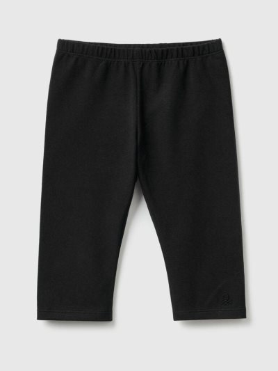 Kids' Benetton 3/4 Stretch Cotton Leggings Black | NZ746125