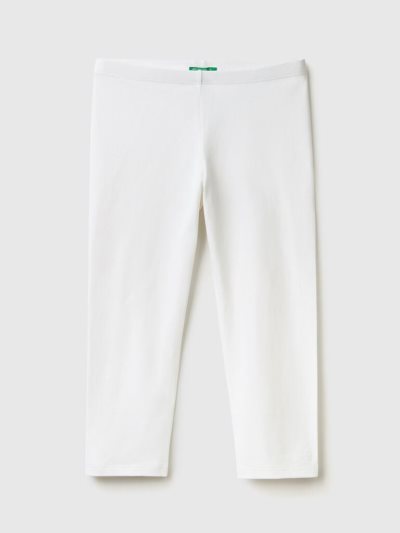 Kids' Benetton 3/4 Stretch Cotton Leggings White | NZ762739