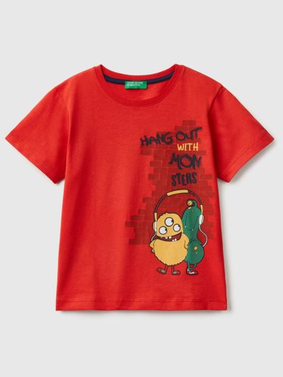Kids' Benetton Animal Print Short Sleeve T-shirts Red | NZ092093