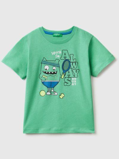 Kids' Benetton Animal Print Short Sleeve T-shirts Green | NZ343795