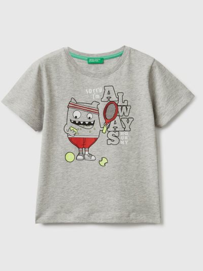 Kids' Benetton Animal Print Short Sleeve T-shirts Light Grey | NZ558395