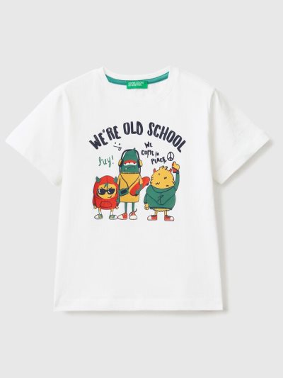 Kids' Benetton Animal Print Short Sleeve T-shirts White | NZ974291