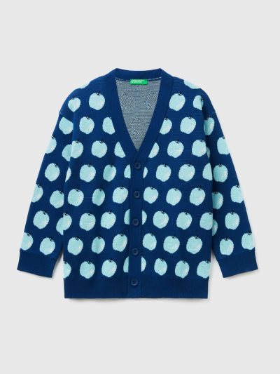 Kids' Benetton Apple Pattern Cardigan Blue | NZ266041
