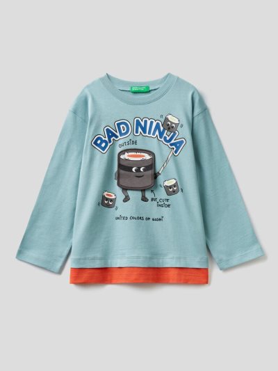 Kids' Benetton Applique Long Sleeve T-shirts Light Blue | NZ747964