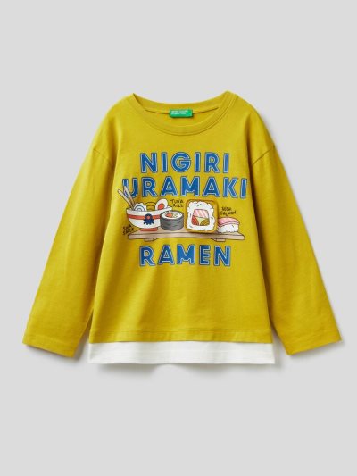 Kids' Benetton Applique Long Sleeve T-shirts Mustard | NZ772397