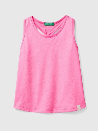 Kids' Benetton Back Knot Recycled Fabric Tanks Neon Pink | NZ387159