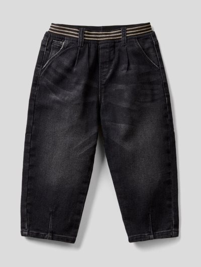 Kids' Benetton Baggy Fit Elastic Jeans Black | NZ666538