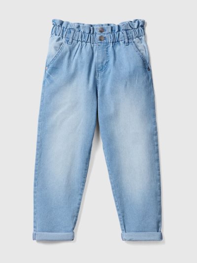 Kids' Benetton Baggy Fit Gathered Waist Jeans Light Blue | NZ280862