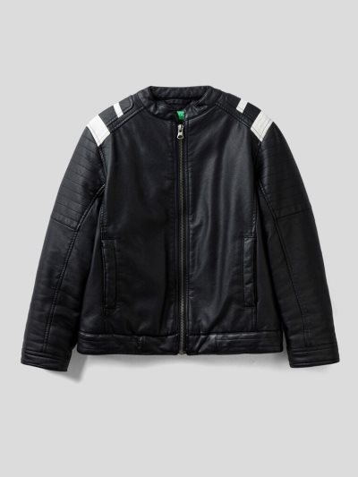 Kids' Benetton Biker Style Light Jackets Black | NZ901439