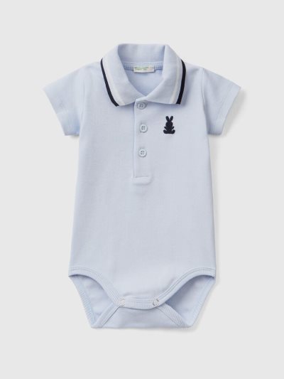 Kids' Benetton Bodysuit Organic Cotton Polo Shirts Sky Blue | NZ156142