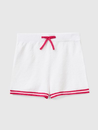 Kids' Benetton Bouclé Yarn Drawstring Shorts White | NZ575488