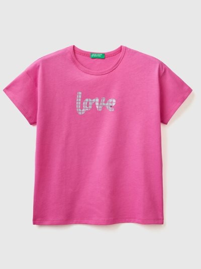 Kids' Benetton Boxy Fit Applique Short Sleeve T-shirts Fuchsia | NZ411967