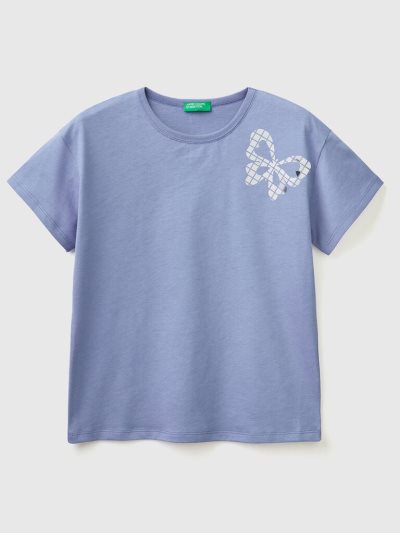 Kids' Benetton Boxy Fit Applique Short Sleeve T-shirts Air Force Blue | NZ650007