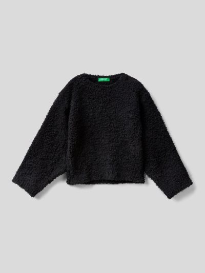 Kids' Benetton Boxy Fit Bouclé Look Sweaters Black | NZ083463