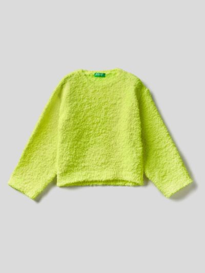Kids' Benetton Boxy Fit Bouclé Look Sweaters Neon Yellow | NZ674111