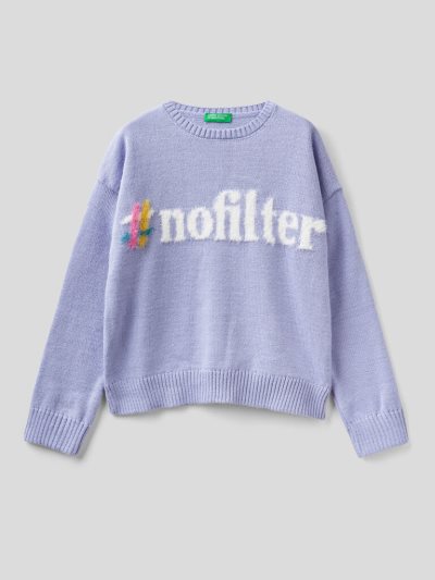 Kids' Benetton Boxy Fit Inlay Sweaters Lilac | NZ000690