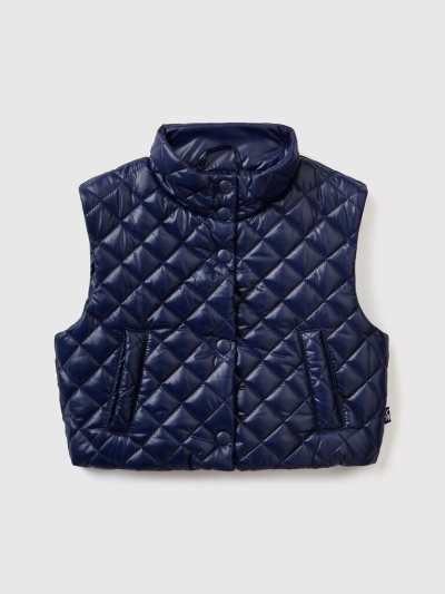 Kids' Benetton Boxy Fit Quilted Vest Dark Blue | NZ339840