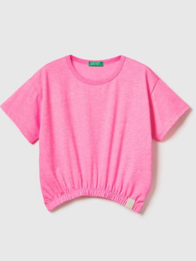 Kids' Benetton Boxy Fit Recycled Fabric Short Sleeve T-shirts Neon Pink | NZ504750