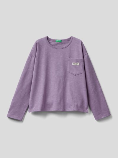 Kids' Benetton Breast Pocket Organic Cotton Long Sleeve T-shirts Lilac | NZ080715