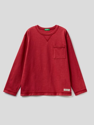 Kids' Benetton Breast Pocket Organic Cotton Long Sleeve T-shirts Red | NZ233461