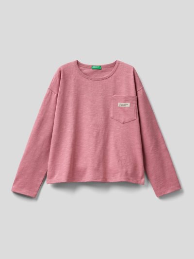 Kids' Benetton Breast Pocket Organic Cotton Long Sleeve T-shirts Dark Mauve | NZ381988
