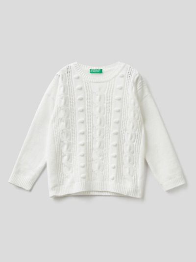 Kids' Benetton Cable Knit Chenille Sweaters Creamy White | NZ379892