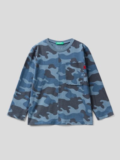 Kids' Benetton Camouflage Breast Pocket Long Sleeve T-shirts Air Force Blue | NZ084860