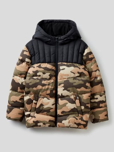 Kids' Benetton Camouflage Pattern Puffer Padded Jackets Military Green | NZ252856