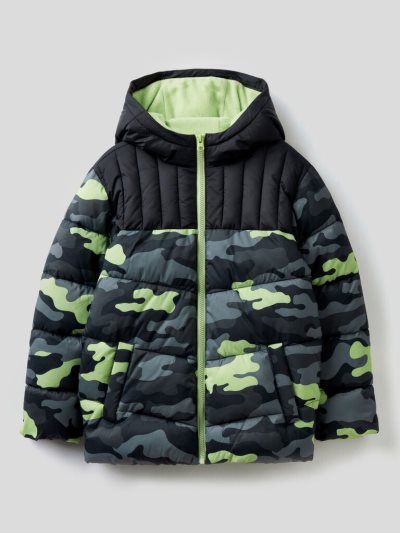 Kids' Benetton Camouflage Pattern Puffer Padded Jackets Military Grey | NZ927625