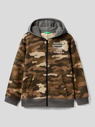 Kids' Benetton Camouflage Prints Hoodie Military Green | NZ007902