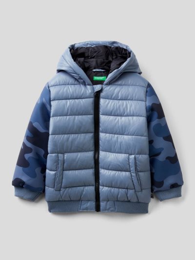 Kids' Benetton Camouflage Sleeve Padded Jackets Air Force Blue | NZ975214