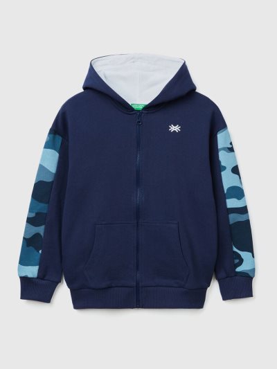 Kids' Benetton Camouflage Sleeves Hoodie Dark Blue | NZ114542