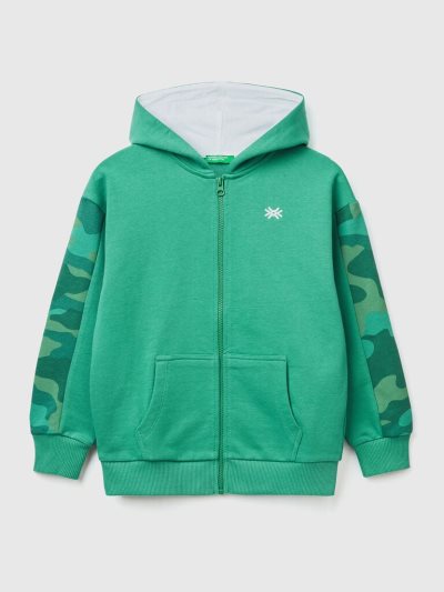 Kids' Benetton Camouflage Sleeves Hoodie Dark Green | NZ495065