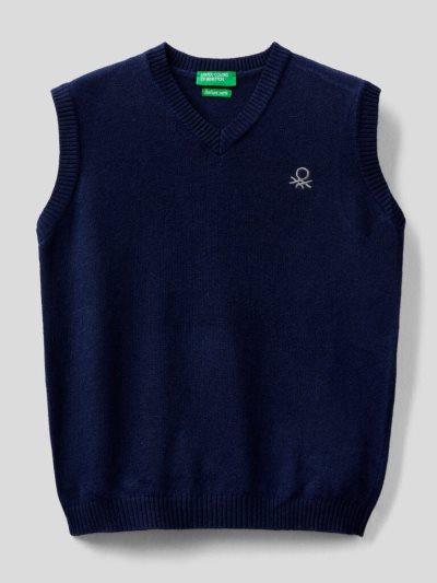 Kids' Benetton Cashmere And Wool Blend Vest Dark Blue | NZ034060