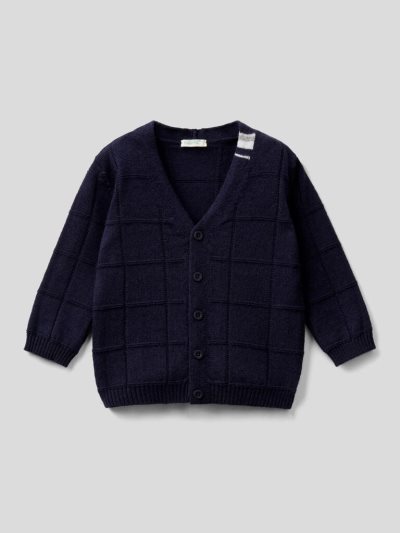 Kids' Benetton Check Cardigan Dark Blue | NZ286916