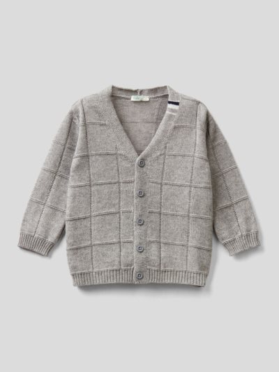 Kids' Benetton Check Cardigan Grey | NZ768740