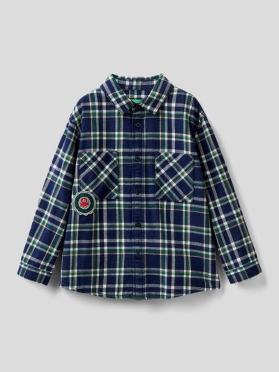 Kids' Benetton Check Flannel Shirts Dark Blue | NZ727728