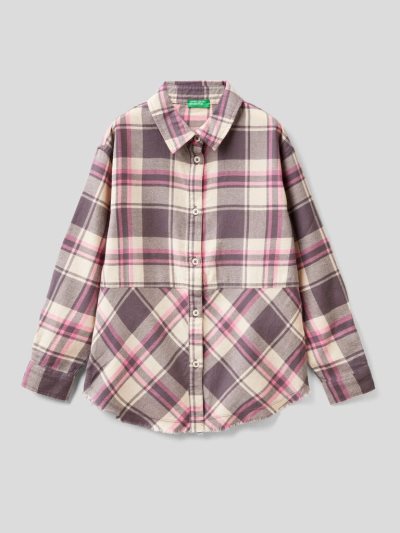 Kids' Benetton Check Flannel Shirts Pink | NZ724173