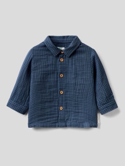 Kids' Benetton Check Pure Cotton Shirts Dark Blue | NZ720470