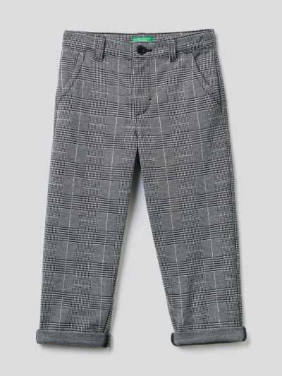 Kids' Benetton Check Stretch Trousers Grey | NZ111664