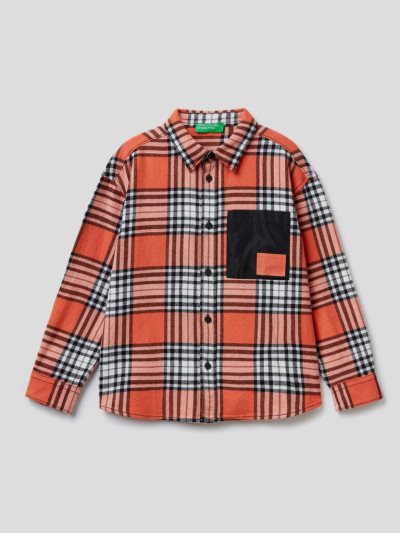 Kids' Benetton Check Warm Flannel Shirts Orange | NZ439043