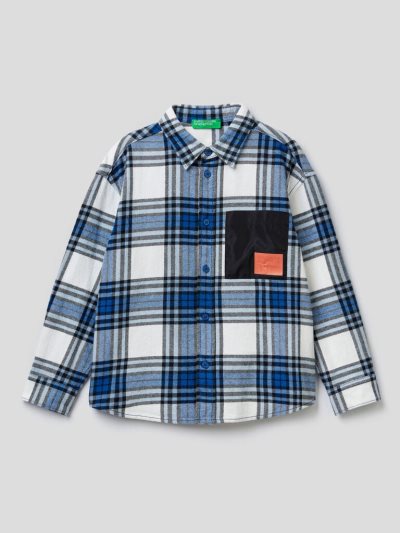 Kids' Benetton Check Warm Flannel Shirts Blue | NZ576166