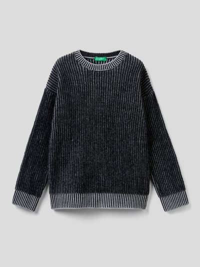Kids' Benetton Chenille Crew Neck Sweaters Black | NZ663932