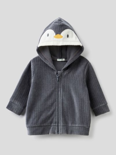 Kids' Benetton Chenille Hood Sweatshirt Dark Grey | NZ340187