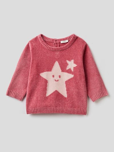 Kids' Benetton Chenille Inlay Sweaters Dark Mauve | NZ351880