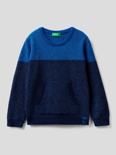 Kids' Benetton Chenille Kangaroo Pocket Sweaters Blue | NZ576340