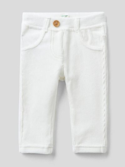 Kids' Benetton Chenille Stretch Trousers Creamy White | NZ713213
