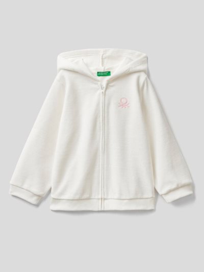 Kids' Benetton Chenille Zip Hood Hoodie Creamy White | NZ908413